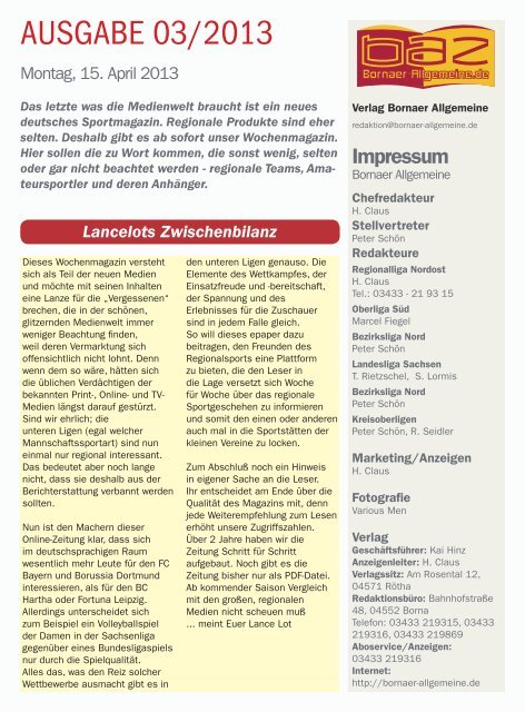 Leipziger Sportwoche Ausgabe 03 vom 15.04.2013
