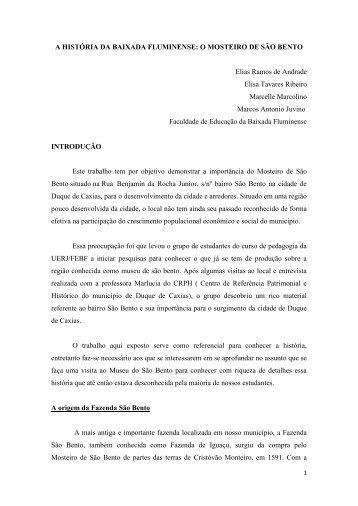 A HISTÓRIA DA BAIXADA FLUMINENSE: O MOSTEIRO DE SÃO ...