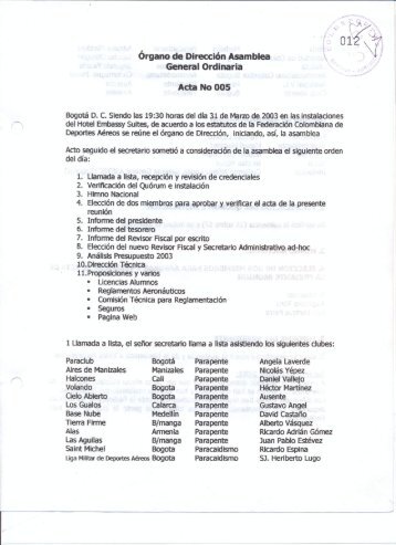 Acta No.5 Asamblea General Ordinaria 2003 - Federación ...