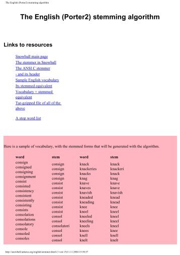 (Porter2) stemming algorithm The English