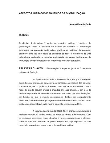 Aspectos econômicos, jurídicos e políticos da globalização