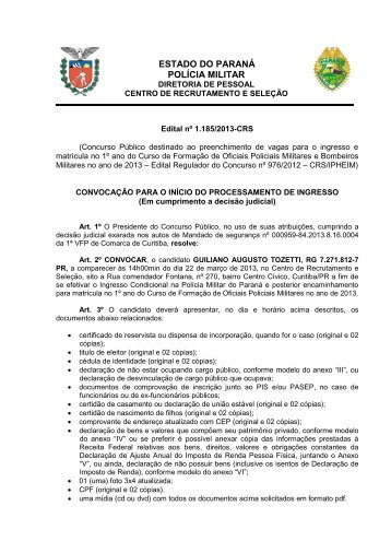 ESTADO DO PARANÁ POLÍCIA MILITAR - NC- UFPR