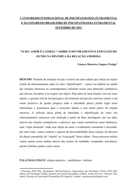 “O seu amor é canibal”: sobre o devoramento e expulsão do outro ...