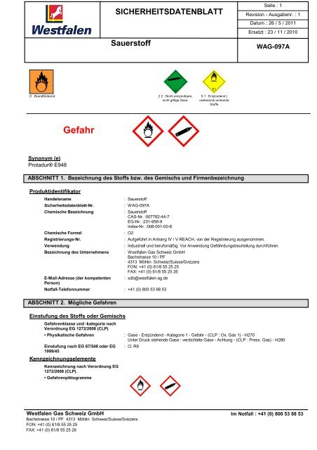 Sauerstoff Westfalen Gas Schweiz Gmbh