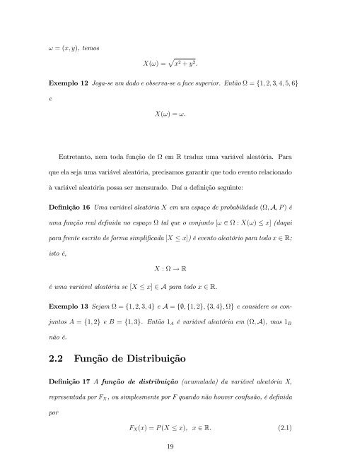 teoria das probabilidades ii - Departamento de Ciências Exatas ...