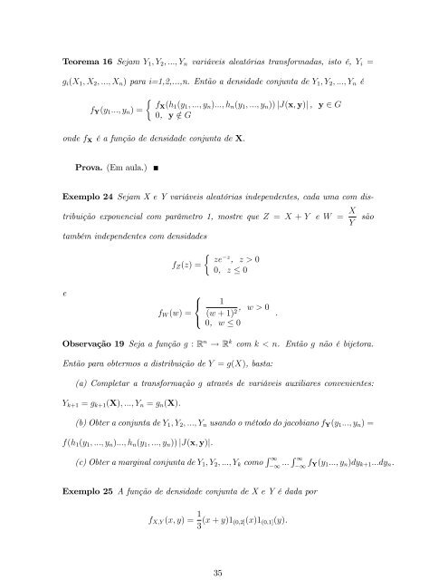 teoria das probabilidades ii - Departamento de Ciências Exatas ...