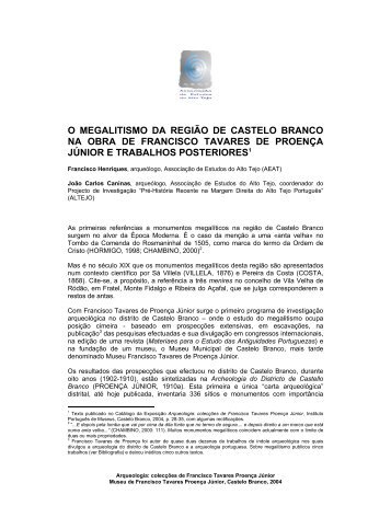 o megalitismo da região de castelo branco na - Associação de ...