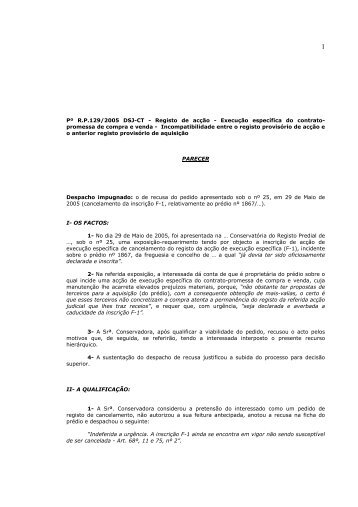 Registo de acção - Execução específica do contrato - Instituto dos ...