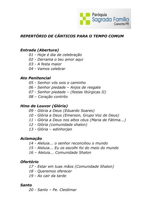 Cânticos de Entrada Letra, PDF, Jesus