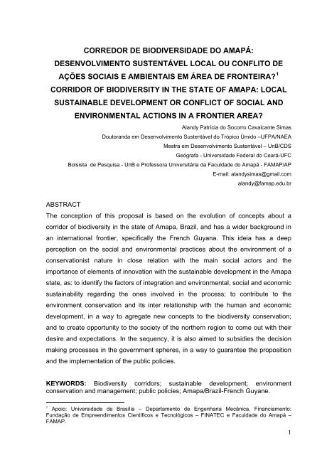 Corredor de Biodiversidade do Amapá: Desenvolvimento ...