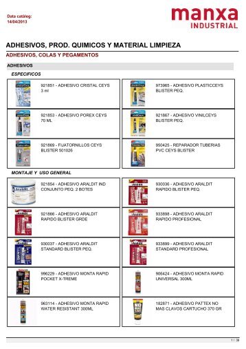 adhesivos, prod. quimicos y material limpieza - Manxa Industrial