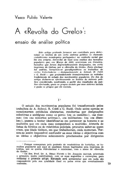 A «Revolta do Grelo» : - Análise Social