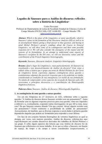 Legados de Saussure para a Análise do discurso: reflexões ... - GEL