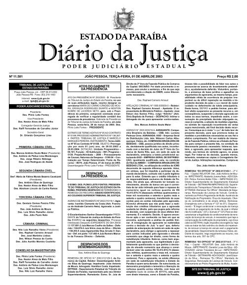 Diario da Justi a 29-05-2001 - Tribunal de Justiça da Paraíba