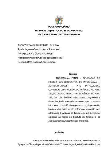 Apelação Criminal 06.000040-6 - Tribunal de Justiça do Piauí