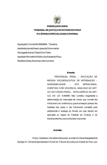 Apelação Criminal 06.000040-6 - Tribunal de Justiça do Piauí