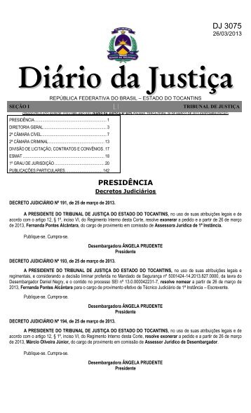 Diário da Justiça nº 3075 - Tribunal de Justica do Tocantins