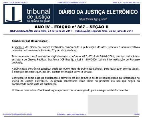 tj-go diário da justiça eletrônico - edição 867 - seção ii