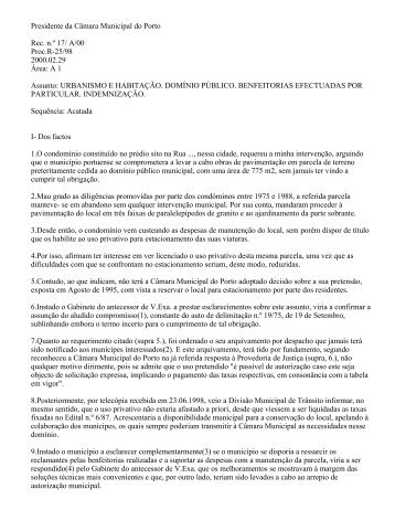 Urbanismo e Habitação. Domínio Público. Benfeitorias Efectuadas por