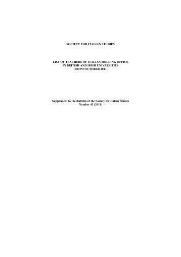 December 2011 Edition - Society of Italian Studies