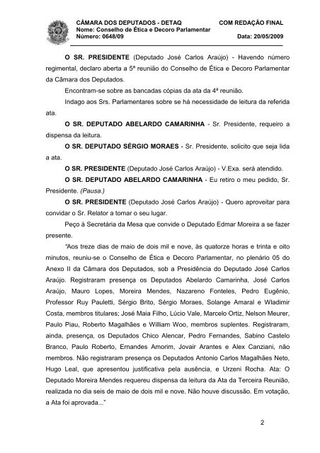 NT 20_05_09 - Oitiva dep Edmar Moreira - Câmara dos Deputados