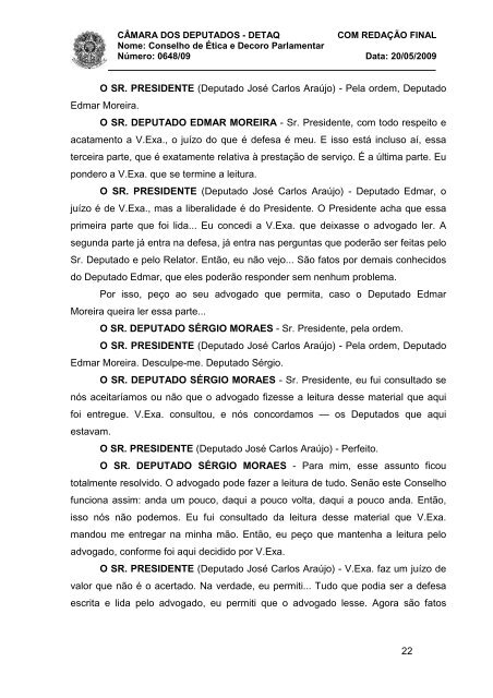 NT 20_05_09 - Oitiva dep Edmar Moreira - Câmara dos Deputados