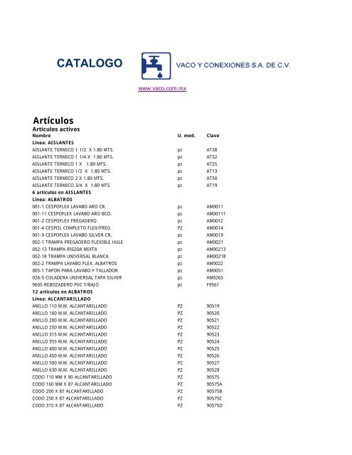 catalogo - VACO y Conexiones