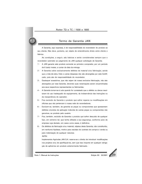 Manual de Instruções - Implementos Agrícolas Jan S/A