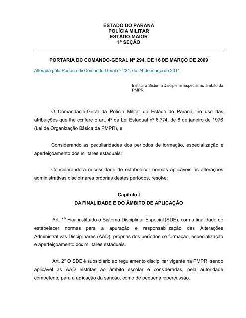 Sistema Disciplinar Especial - Polícia Militar do Paraná