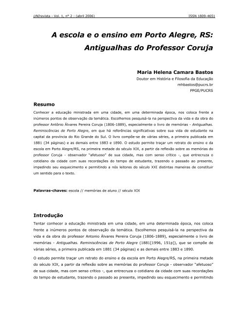 A escola e o ensino em Porto Alegre, RS: Antigualhas ... - Unirevista