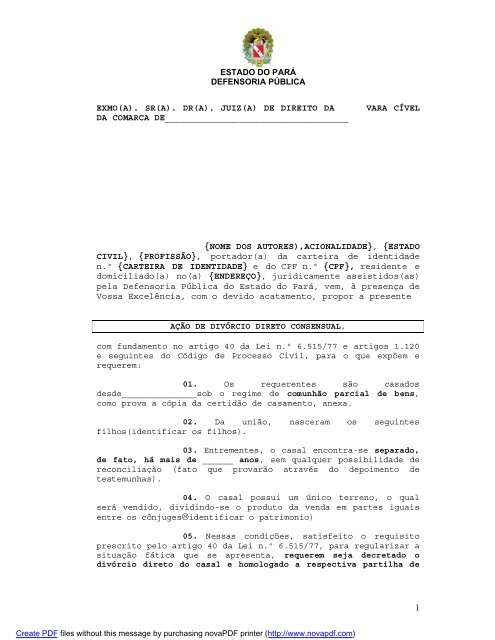 Divórcio Consensual - Defensoria Pública do estado do Pará