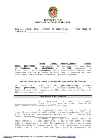 Cautelar busca e apreensão criança - Defensoria Pública do estado ...