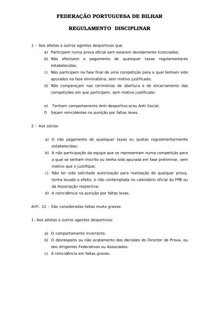 REGULAMENTO DISCIPLINAR - Federação Portuguesa de Bilhar