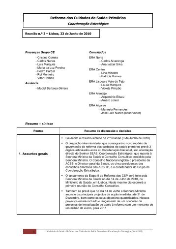 Reunião Nº3 - Cuidados de Saúde Primários