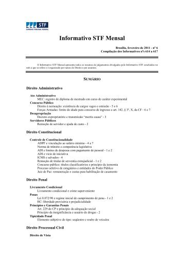 Informativo STF Mensal - Supremo Tribunal Federal