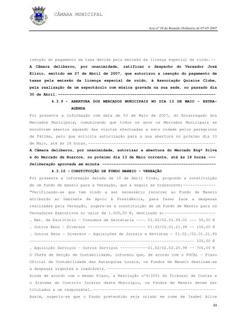 ACTA N.º 10/2007 REUNIÃO ORDINÁRIA DE 07-05-2007