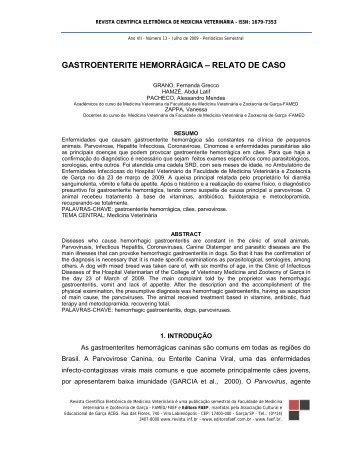 gastroenterite hemorrágica – relato de caso - Revistas Eletrônicas