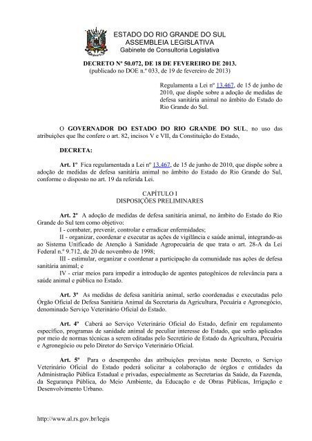 Novo Regulamento de Defesa Sanitária Animal - Secretaria da ...