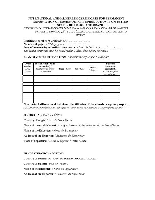 International Animal Health Certificate For Permanent Aphis