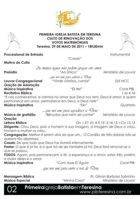 Culto de Renovação dos Votos Matrimoniais - pib teresina