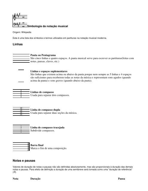 Notação Musical - sinais ou símbolos que encontramos na partitura 