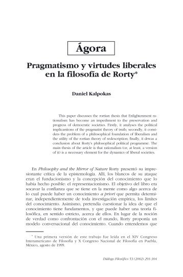 Pragmatismo y virtudes liberales en la filosofía de - Ciudad Redonda