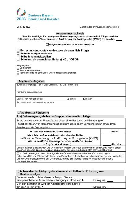 Vordruck Verwendungsnachweis und Folgeantrag - Bayern