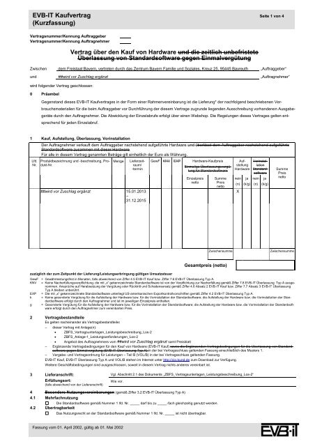 EVB-IT Kaufvertrag Kurzfassung gültig ab 01.03.2002