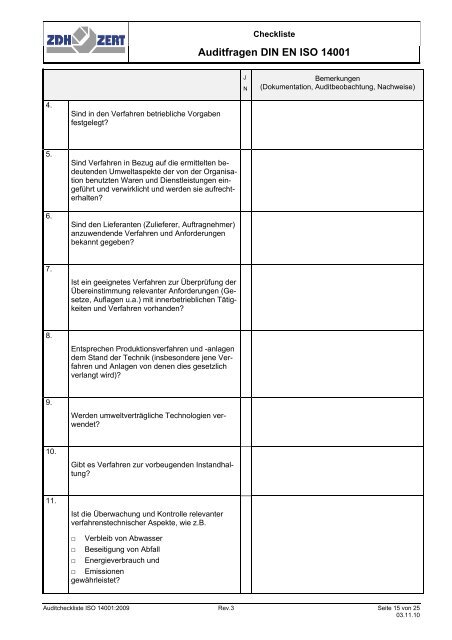 Checkliste, Begutachtungsprotokoll - ZDH-Zert