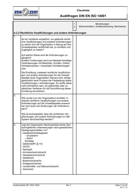 Checkliste, Begutachtungsprotokoll - ZDH-Zert