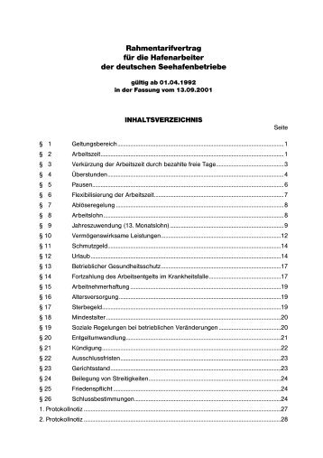 Rahmentarifvertrag für die Hafenarbeiter der deutschen ...