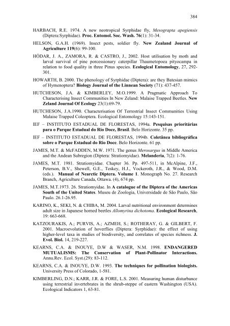 Relatório 2005 Diversidade Faunística - ICB - UFMG