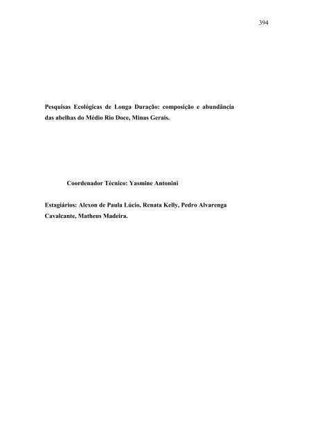 Relatório 2005 Diversidade Faunística - ICB - UFMG