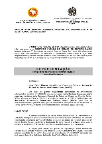 Representação - Tribunal de Contas do Estado do Espírito Santo